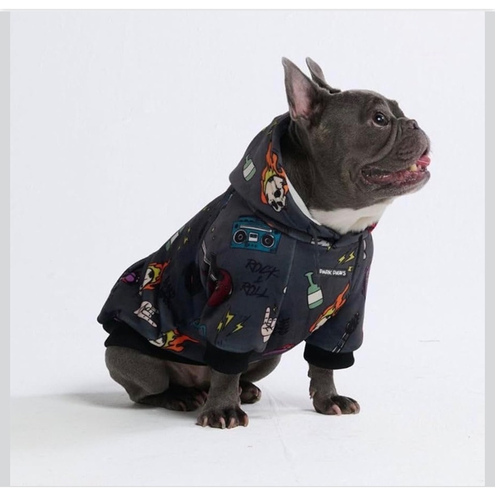 Spark Paws Rock & Roll Dog Hoodie XL Charcoal Gray Punk Skull Guitar Fleece NEW